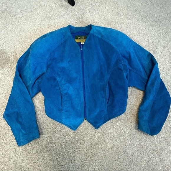 DANIER Leather Sport blue suede rare retro vintage 80’s 90’s bolero jacket Sz S - Picture 6 of 11